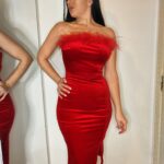 Vestido Plumas Rojo