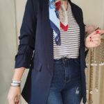 Americana Manga Fruncida Azul Marino