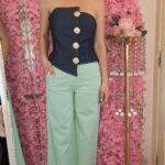 Pantalona Denim Wide Leg Verde Aguamarina